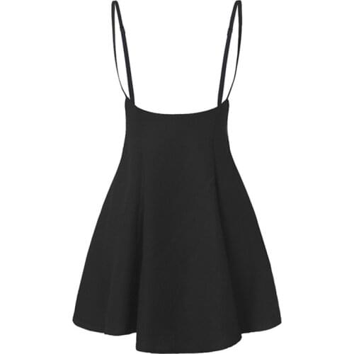 New Women Summer High Waist Stretch Knee Length Flared Pleated Swing Plain Skirt Fashion Adjustable Strap Shirt For Lady