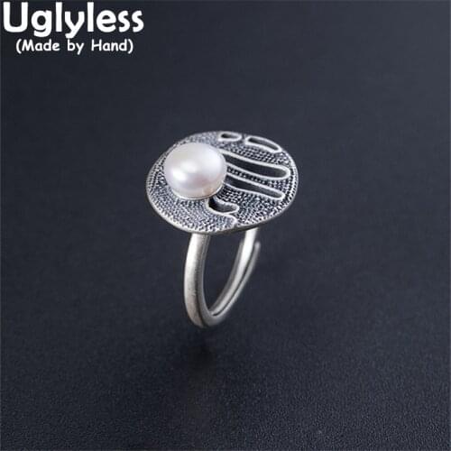 Uglyless Retro Thai Silver Exotic Pearls Jewelry Sets Women Irregular Hollow Medals Earrings Rings Necklaces 925 Silver Pendants