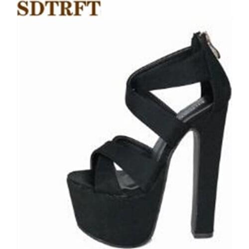 SDTRFT zapatos mujer:34-39 Summer sexy women platform sandals 14cm thick heels Open Toe wedding shoes woman Cross-strap pumps
