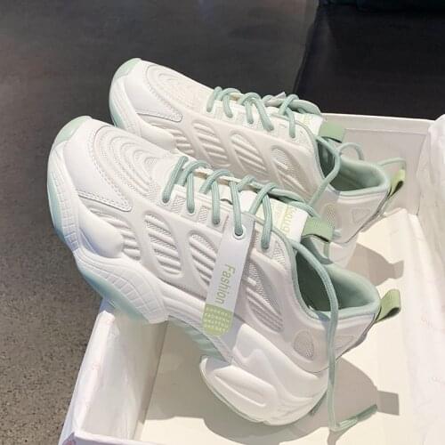 2021 Ladies Chunky Platform Sneakers Mesh Designer Lace Up Casual Shoes Ladies White Vulcanized Shoes Basket Women Comfortable