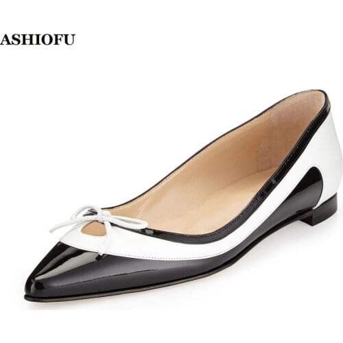 ASHIOFU Handmade Hot Sale Ladies Flat Shoes Butterfly-knot Patchwork Casual Slip-on Shoes Boat Party Prom Fashion Flats Shoes
