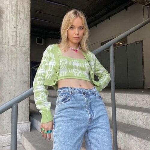 Womens Button Down Cardigan Long Sleeve Plaid Floral Print Loose Knit Crop Tops Autumn Tops