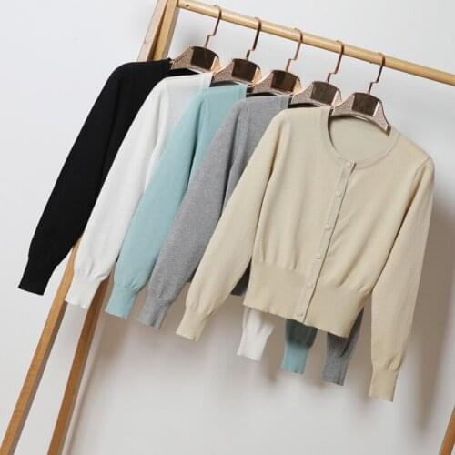 Autumn/winter 2021 Knitted Womens Short Cardigan Jacket Round Neck Long Sleeve Casual Sweater Womens Jacket Black Top