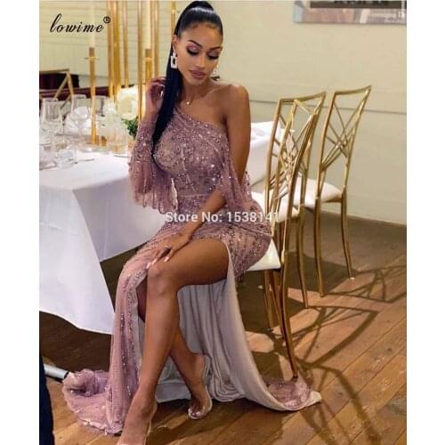 Middle East Lavendar Evening Dresses Long One Shoulder Beading Evening Gowns Sexy Prom Dresses Women Party Night Robe De Soiree