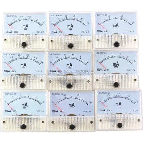 85C1-mA DC Amp Meters Analog Meter Panel Measuring Range 1mA 3mA 5mA 10mA 20mA 30mA 50mA 100mA 300mA 500mA Micro Current