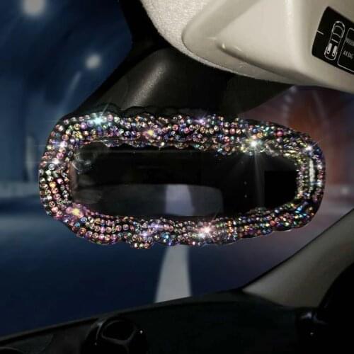 Bling Crystal Car Rear View Mirror Cover Interior Accessories Universal Diamond Rhinestone Car Mirror Decoration For Women Girls