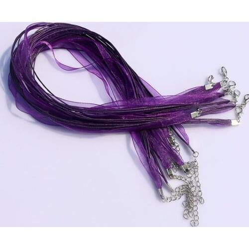 Free Shipping Wholesale 100pcs 18" Jewelry DIY Dark Purple Organza Ribbon Waxen Necklace Cord Fashion Jewelry Cord Organza Cord