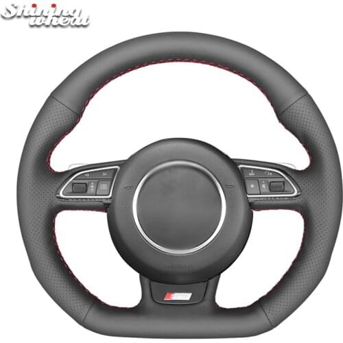 Shining wheat Black Leather Car Steering Wheel Cover for Audi S1 (8X) S3 (8V) Sportback S4 (B8) Avant S5 (8T) S6 S7 RS Q3