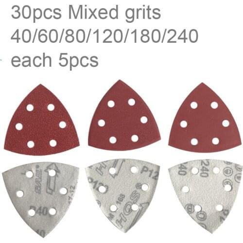 30pcs Sandpaper Mixed Grits 90mm Delta Sander Sand Paper Hook & Loop Sandpaper Disc Abrasive Tools for Sanding