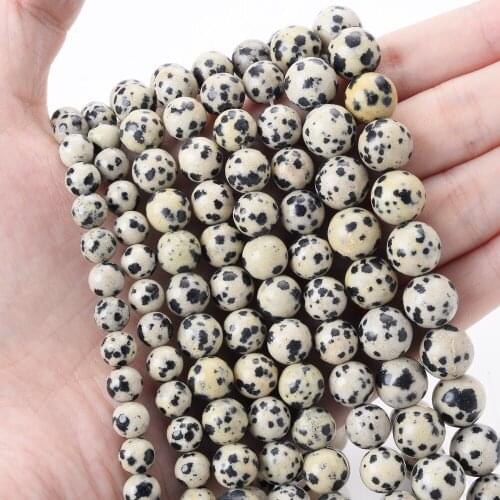 Natural Speckled Stone Beads Round Loose Bead for Jewelry Making DIY Charm Bracelet Necklace Accessories 4/6/8/10/12mm 15