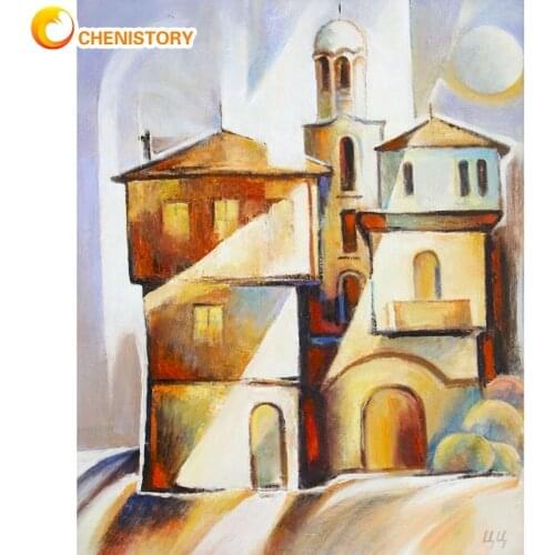 CHENISTORY DIY Painting By Numbers For Adults 40x50cm Framed Abstract House Landscape Picture By Number Home Decor Artworks
