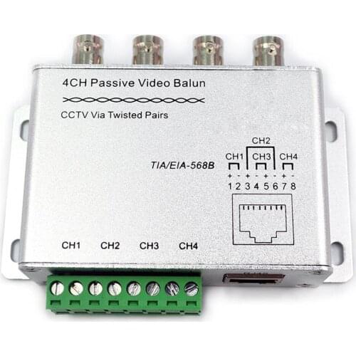 4 Way UTP 4 Channels Passive Video Balun Transceiver Cat5 BNC CCTV Via Twisted Pairs Support HDCVI/AHD/TVI Camera