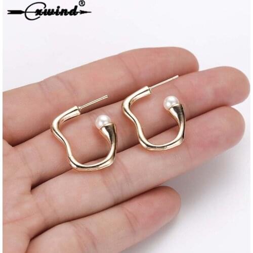 Cxwind Statement Geometric Earrings Pearl Stud Earrings For Women Circle Bohemia Brincos Fashion Modern Female Bijoux Jewelry