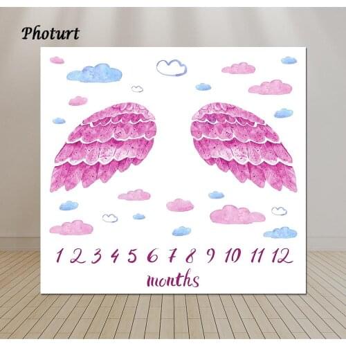 PHOTURT Angel Wings Photography Background Birthday Party Baby Shower Backdrop Pink Cloud Vinyl Banner Photo Decorate Props