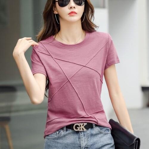 Tee Shirt Femme Short Sleeve T Shirt Women Cotton 2021 Bright Line Korean Fashion Slim Summer Tops Tshirt Female Woman Clothes
