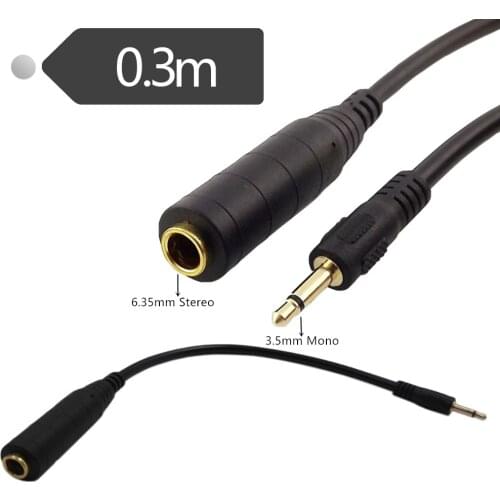 ERE Cables 6.35mm Female Jack to 3.5mm Mono Male Socket Headphone Extension Mono Channel Cable 0.3m