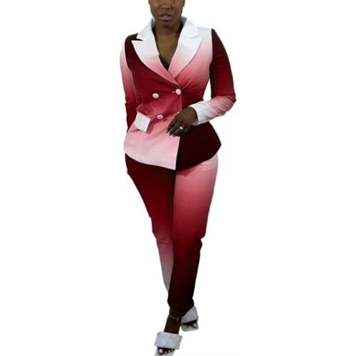 2 Piece Set African Women Set Tie Dye Long Sleeve Blazer Jacket Pants Suits Office Lady Elegant Business Outfits Africa Clothing