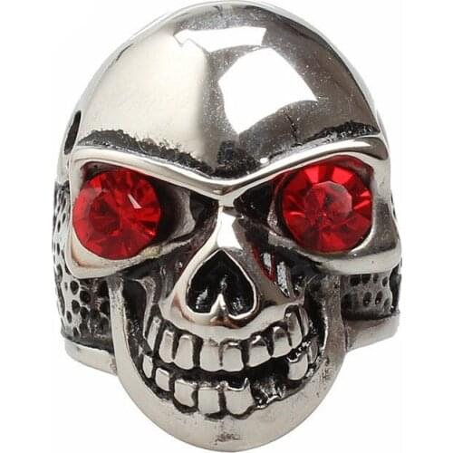 Red Gem Classic Archaize Stainless Steel Skull Biker Finger Rings Mens Jewelry US Size 7 to 14