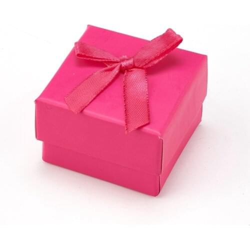 Square Ribbon Bowknot Solid Color Cardboard Jewelry Earring Boxes with Black Sponge for Jewelry Gift Packaging 5x5x3.4~3.5cm