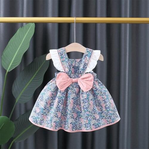 2021 Summer Newborn Baby Girls Clothes Toddler Floral Bow Princess Dresses for 1 Year Baby Birthday Girls Clothing