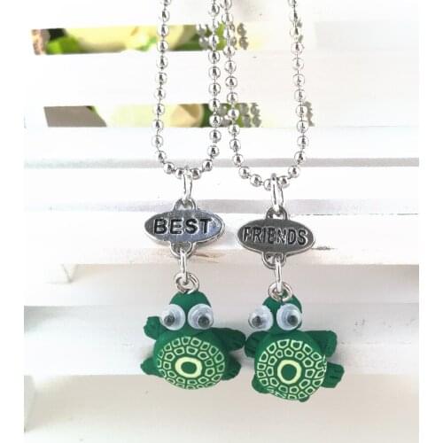 Best Friends BFF pendant beaded chain charm necklace green turtle tortoise cute lovely kids jewelry Wholesale