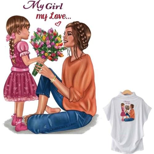 Mama Love Sticker Patch Flower Diy Heat Transfer Washable T-Shirt Jeans Decoration New Fashion Thermo Patch My Girl My Love