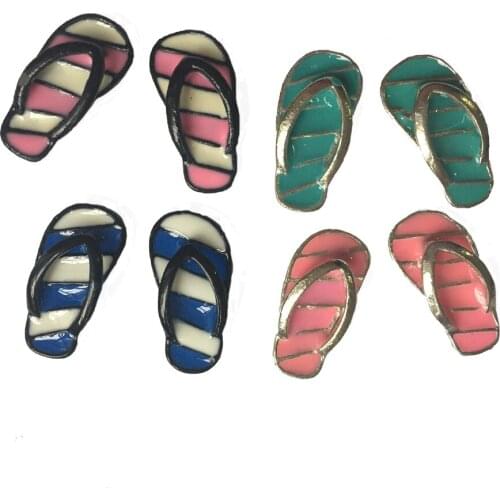 Dollhouse Miniature Accessories Summer Hawaiian Striped Metal Herringbone Slippers Simulation Shoes Model Toys 1:12