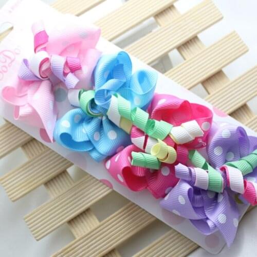 F31 Fashion Baby Girl Hair Bow with Ribbon Lined Clip Children Hairpin Sale 4pcs/card Send mixed color