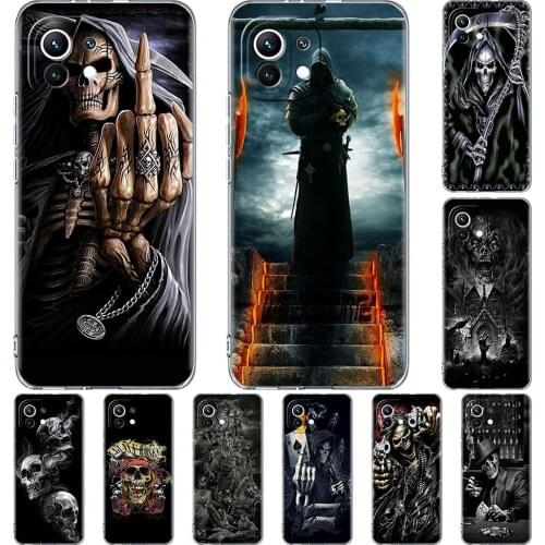 Clear Case for Xiaomi Mi Poco X3 NFC M3 11 10T Lite Phone Soft Cover Note 10 Pro 9T Transparent Celular Capa Grim Reaper Skull