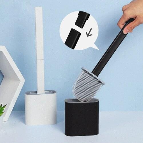 Wall-Mounted Detachable Handle Soft Tpr Silicone Head Toilet Brush With Stand Black Bathroom Cleaner Durable Wc Accessories