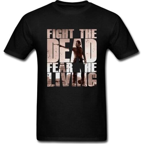 New MenS T Shirt Fight The Dead Fear The Living Rick Grimes The Walking Dead T-Shirts Summer Short Cotton Fashion Top Tee S-3Xl