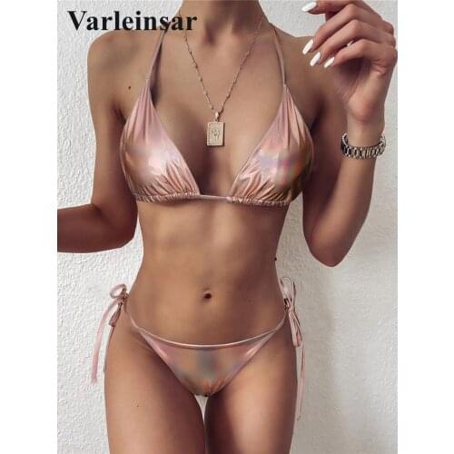 New Sexy 2021 Pu Faux Leather Bikini Women Swimwear Female Swimsuit Two-pieces Bikini set Bather Bathing Suit Swim Wear V2346