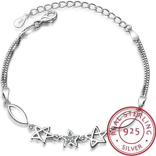 New Arrivals Real Pure 925 Sterling Silver Hexagram Magen David Star Charm Bracelets For Women Pulsera De Plata Drop Shipping