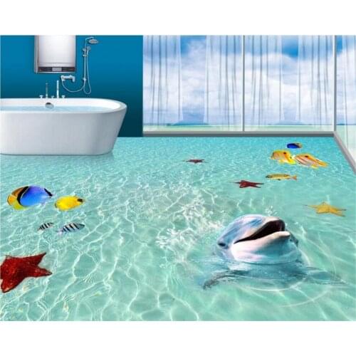 Beibehang Custom floor wallpaper beach sea water tropical fish starfish dolphin bathroom bedroom 3d floor waterproof wallpaper