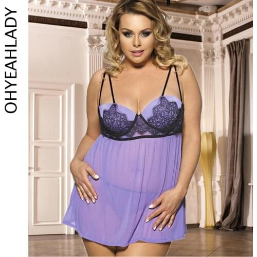 Ohyeahlady Solid Sexy Sleepwear For Women Lace Cup Push Up Lingerie Sex Women Night Dress Plus Size Camisole Baby Doll RJ80072