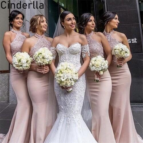 Mermaid Bridesmaid Dresses Hlater Sleeveless Spandex Satin Mermaid Lace Bridesmaid Dresses With Zipper Wedding Party Dresses