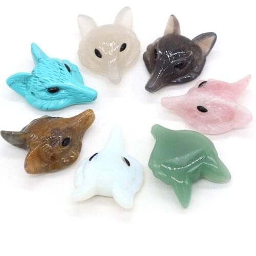 Fashion Handcarved Foxes Head Shape Beads Pendant Natural Stone Crystal Pendant Charms for Jewelry Making DIY Necklace Bracelet