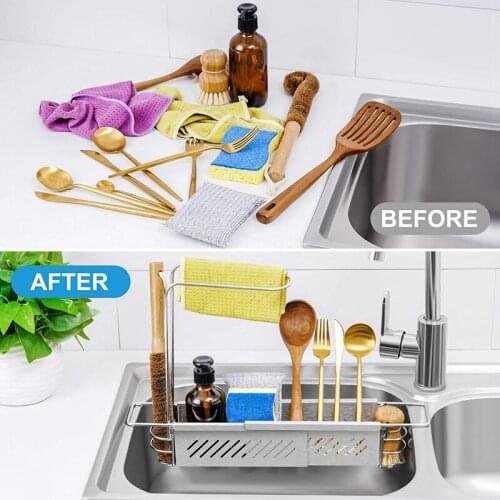 Hot Telescopic Sink Storage Rack Holder Kitchen Rack Sink Organizer Sink Storage Rack Expandable Sink Basket Drying