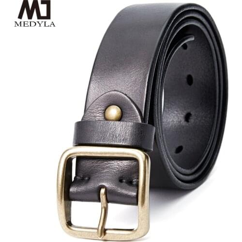 MEDYLA Men‘s High Quality Genuine Leather Belt Luxury Designer Belts Men Copper Buckle Strap Male Jeans For Man Cowboy MD21403