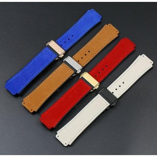 Watch accessories leather strap for hublot big explosion series mens rubber strap folding buckle 19x25mm waterproof bracelet