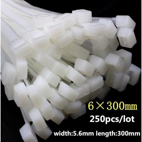 6*300mm 250Pcs/pack width 5.6mm Self-locking Plastic Nylon Cable Ties Wire Zip Tie Fasteners & Hardware Cable