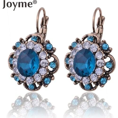 Crystal Clip on Earring Ear Cuff Antique Gold-Color Rose Flower Female Clip Earrings For Women Girls Brincos Jewelry