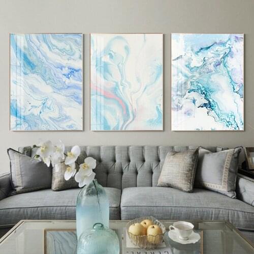 Nordic Purple Blue Canvas Painting Modern Gold Paint Poster and Print Wall Picture for Living Room Abstract Flowing Wall Art