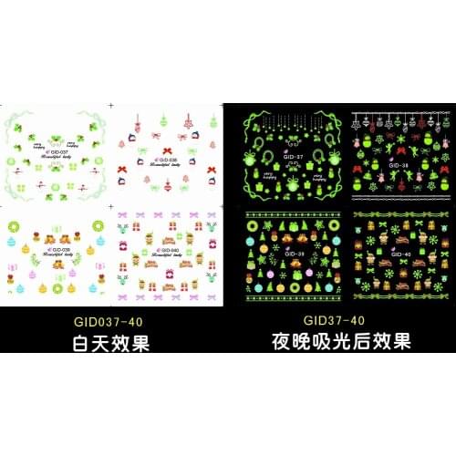 4 PCS NAIL ART NOCTILUCENT NIGHT GLOWING NAIL STICKER WATER DECAL SLIDER CHRISTMAS XMAS BELL TREE SNOW MAN GID037-040