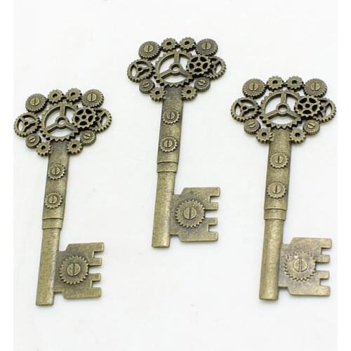 Sweet Bell 10pcs/lot Vintage Charms Hollow steampunk gear key Pendant Antique bronze Fit Bracelets DIY Metal Jewelry Making