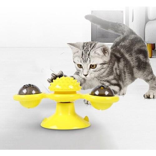 Yellow/Blue/Green Cat Windmill Toy Funny Massage Rotatable Cat Toys With Catnip LED Ball Teeth Cleaning Pet Products Party Gifts