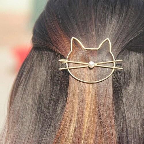 SMJEL Women Hair Accessories Cute Hollow Kitty Cat Hair Clip Barrette Hairpin Pearl Cat Girls Jewelry Hairgrips Headwear Gifts