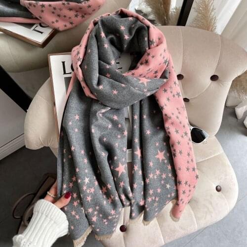 Cashmere Scarves for Women 2021 Winter Shawls Warm Wraps Lady Pashmina Stars Print Blanket Scarf Neck Headband Hijabs Stoles