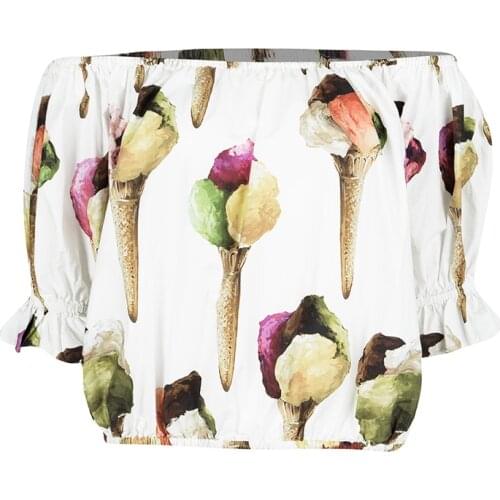 Custom Made Women Summer New Fashion Casaul Plus Size 3XS-10XL Sexy Ice Cream Printed Short Crop Top