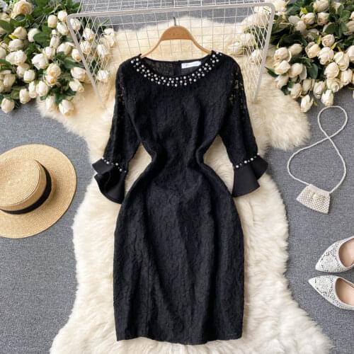 Dresse for women o-neck woman a-line dress high waist solid color dress sexy flared sleeves dresses 2021 summer new hot